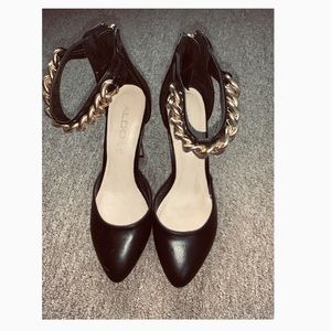 Black & Gold Chain Strap Heels from Aldo